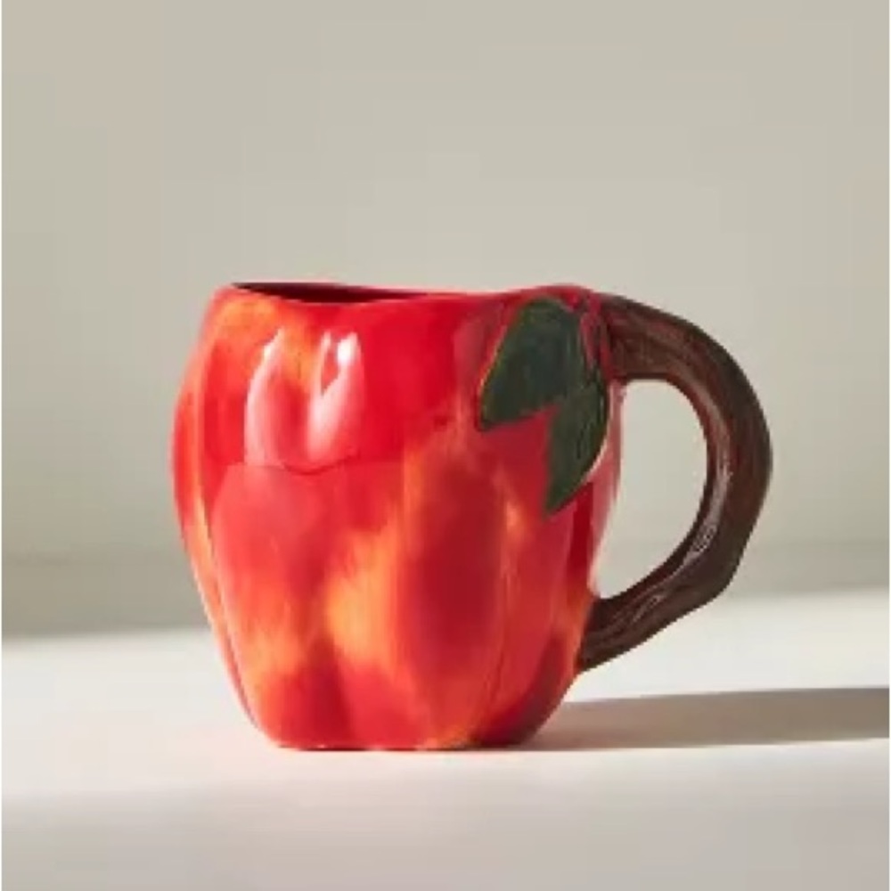 !Anthropologie Cider Season Handpainted Glazed Stoneware Red Apple Holiday Mug
